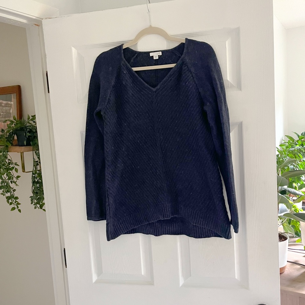 J. Jill Deep Navy Blue Cozy Oversize V-Neck Tunic Sweater Size XS